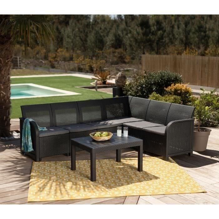 ALLIBERT door KETER - SanRemo 6-seater corner sofa in woven rattan imitation with coffee table - graphite gray