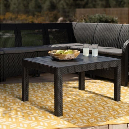 ALLIBERT door KETER - SanRemo 6-seater corner sofa in woven rattan imitation with coffee table - graphite gray