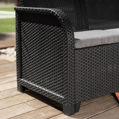 ALLIBERT door KETER - SanRemo 6-seater corner sofa in woven rattan imitation with coffee table - graphite gray