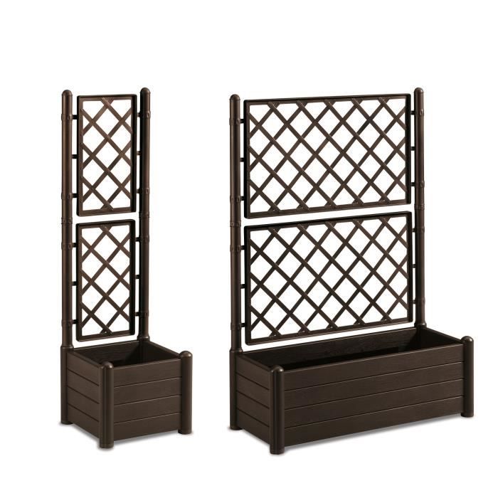 Rechthoekige bloembak met rooster - Houten afwerking - 100 x 43 x H 142 cm - 80 L - Moka