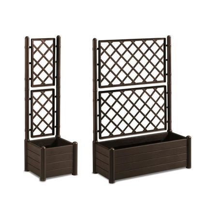 Rechthoekige bloembak met rooster - Houten afwerking - 100 x 43 x H 142 cm - 80 L - Moka