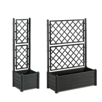 Rechthoekige bloembak met latwerk - Houtafwerking - 100 x 43 x H 142 cm - 80 L - grafiet