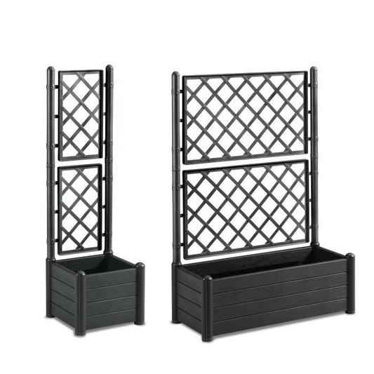 Rechthoekige bloembak met latwerk - Houtafwerking - 100 x 43 x H 142 cm - 80 L - grafiet