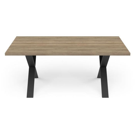 Table - STOUT - Rectangular - Halifax melamine decor - Matte black X-shaped leg - 6 places - 180 x 90 cm - DEMEYERE