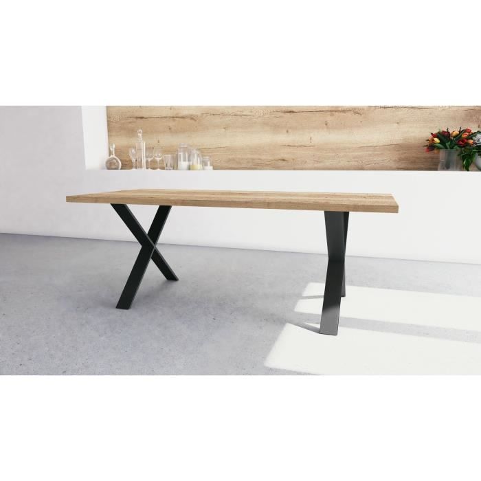 Table - STOUT - Rectangular - Halifax melamine decor - Matte black X-shaped leg - 6 places - 180 x 90 cm - DEMEYERE