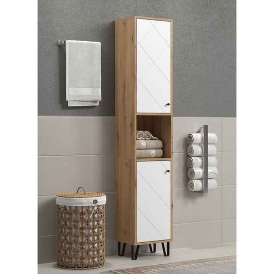 Hoge kast met twee deuren - TRENDTEAM - Touch-serie - wit/bruin - 36 cm lang