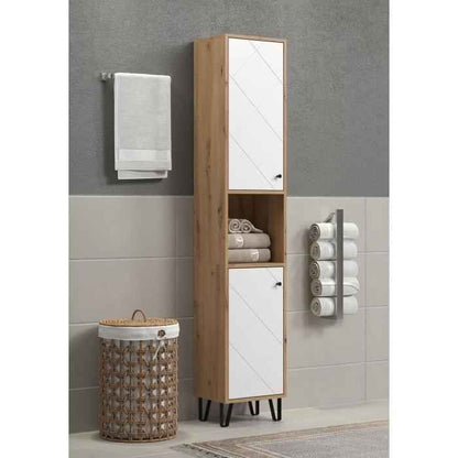 Hoge kast met twee deuren - TRENDTEAM - Touch-serie - wit/bruin - 36 cm lang