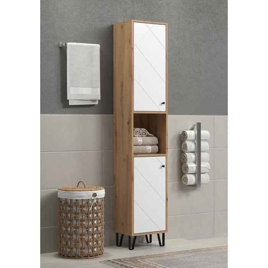 Hoge kast met twee deuren - TRENDTEAM - Touch-serie - wit/bruin - 36 cm lang