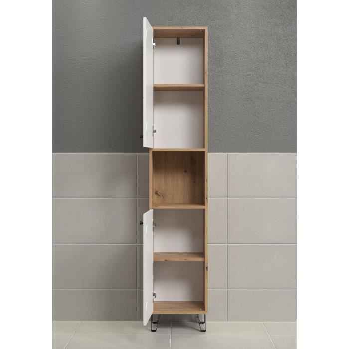 Hoge kast met twee deuren - TRENDTEAM - Touch-serie - wit/bruin - 36 cm lang