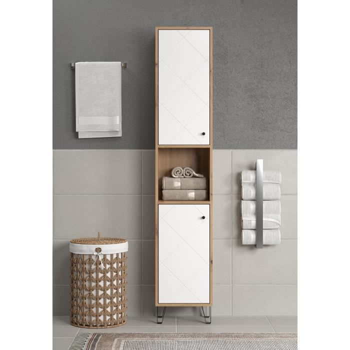Hoge kast met twee deuren - TRENDTEAM - Touch-serie - wit/bruin - 36 cm lang