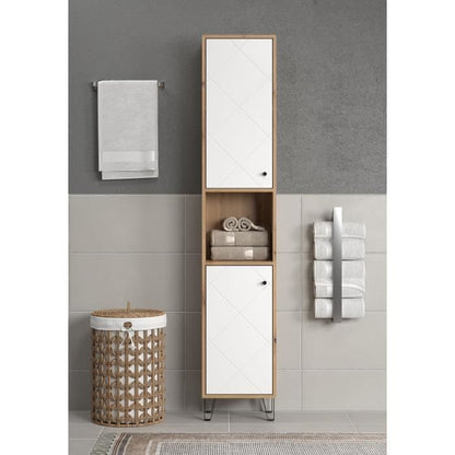 Hoge kast met twee deuren - TRENDTEAM - Touch-serie - wit/bruin - 36 cm lang