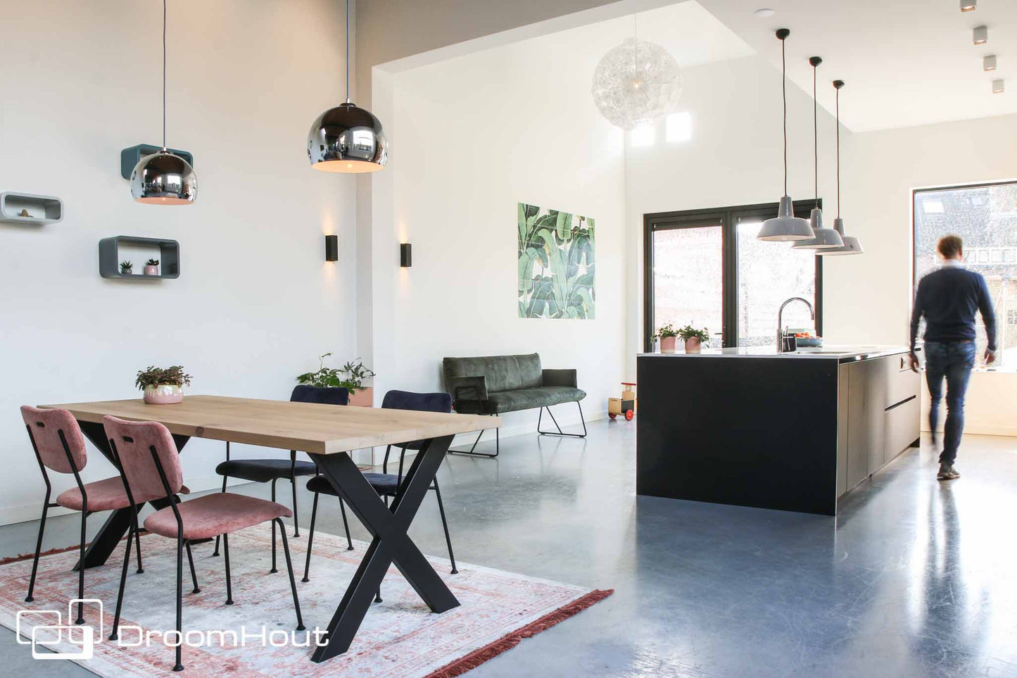 Eettafel DroomHout Grazioso blank eiken lak rechte rand met haakse hoek blank eiken lak rechte rand met haakse hoek Eettafel DroomHout