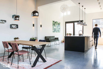 Eettafel DroomHout Grazioso blank eiken lak rechte rand met haakse hoek blank eiken lak rechte rand met haakse hoek Eettafel DroomHout