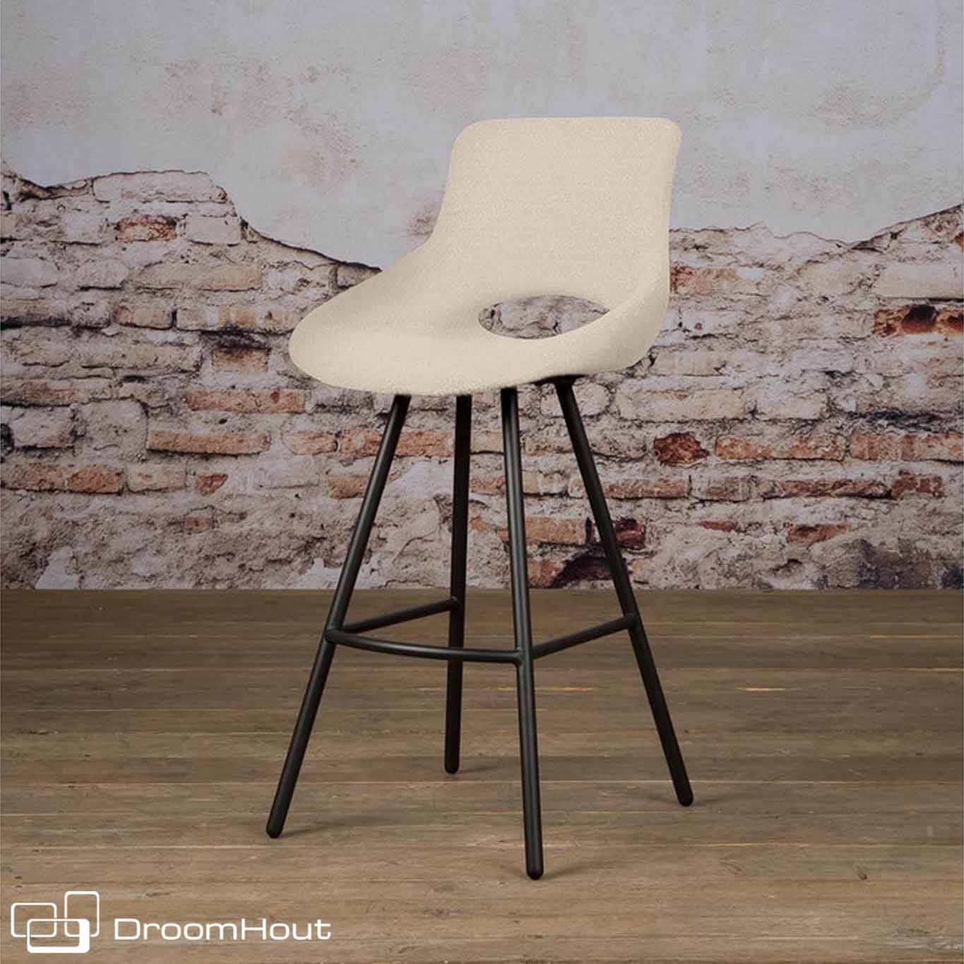 Barkruk Laag Tower Living Campo Teddy Stof Met Zwart Onderstel wit wit Barkrukken DroomHout