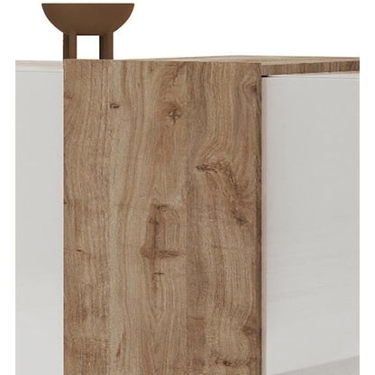 VENEZIA Dressoir met 3 deuren - Glanzend wit gelakt en Cadiz eikenhout - L 181 x D 44 x H 84 cm - Daza-living