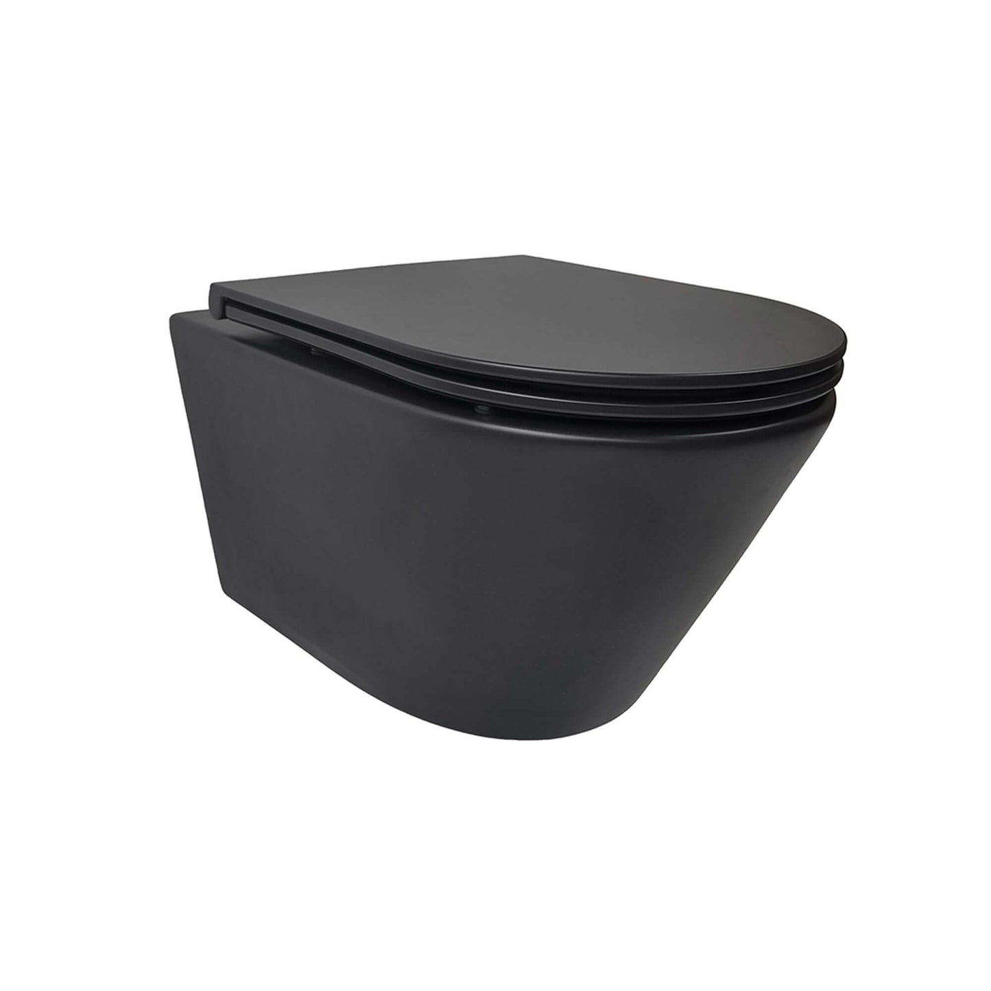 Stereo randloos wandtoilet Wiesbaden in matzwart met Flatline Soft Close en Quick Release toiletbril in matzwart