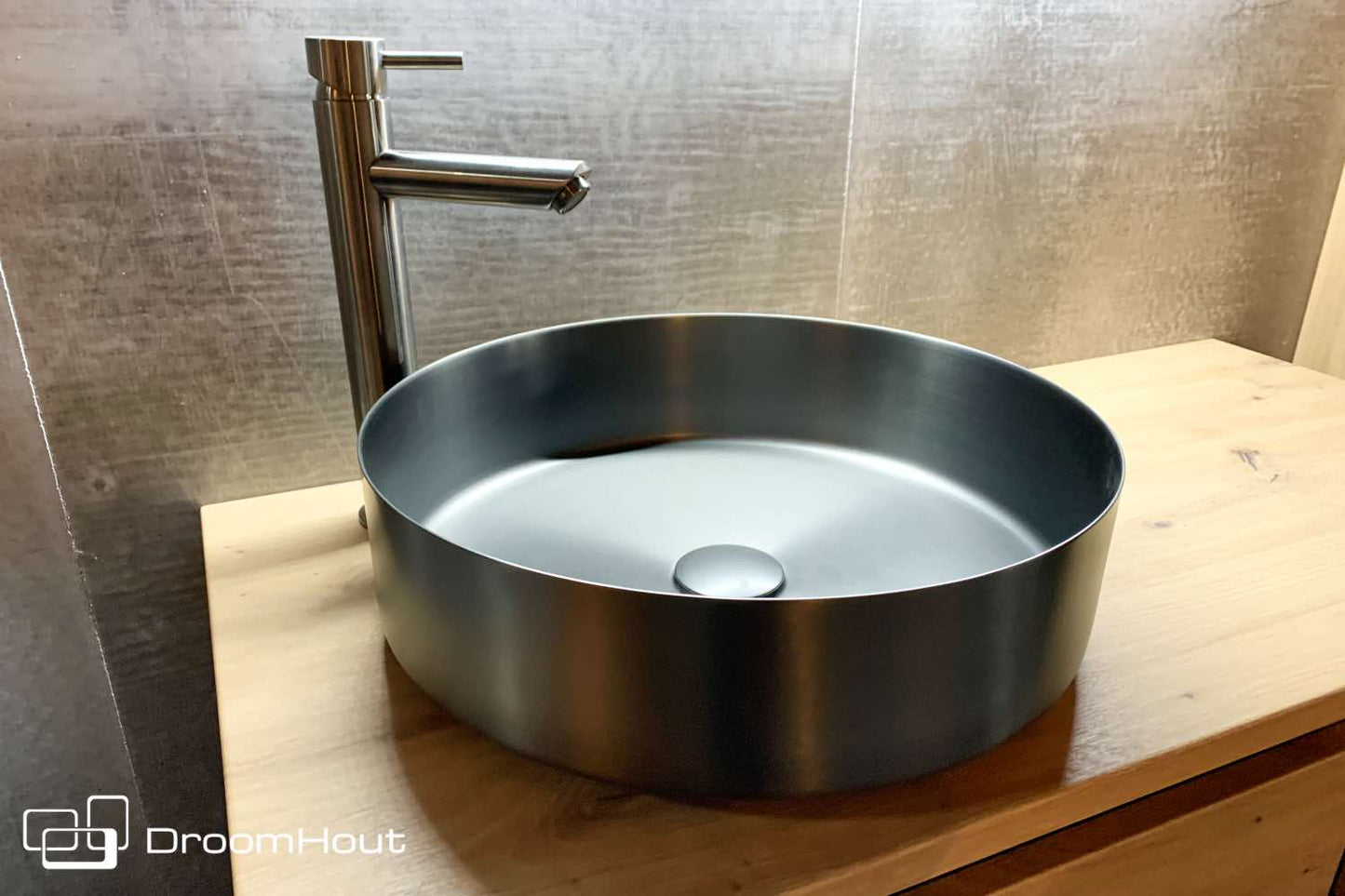 Waskom Deluxe Staal Voor Massief Eiken Badkamermeubel gun metal gun metal Badkamermeubel DroomHout