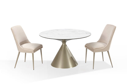 Modus Furniture International Winston stenen blad metalen onderstel ronde eettafel in haver melk en champagne. -
