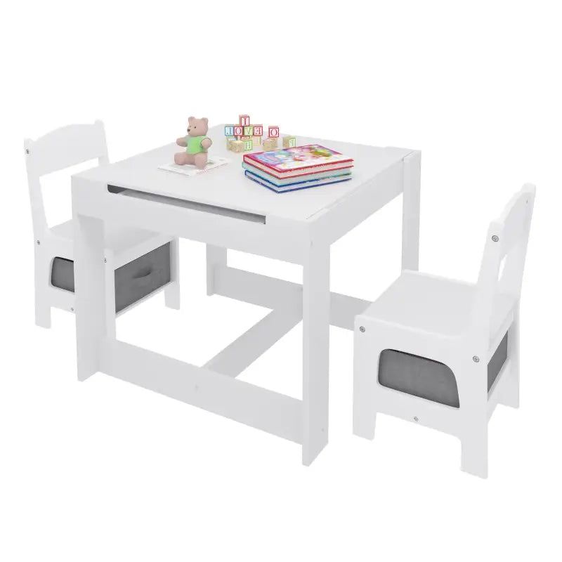 BukkitBow - 3-in-1 Kinder Activiteitstafel / Kindertafel Set - Met Omdraaibaar Schoolbord en Ingebouwde Opslagruimte - Veilig Design - 63x63x51cm