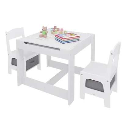BukkitBow - 3-in-1 Kinder Activiteitstafel / Kindertafel Set - Met Omdraaibaar Schoolbord en Ingebouwde Opslagruimte - Veilig Design - 63x63x51cm
