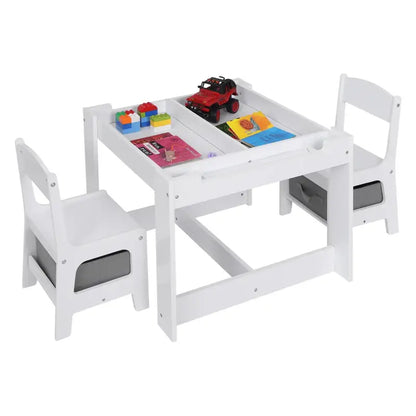 BukkitBow - 3-in-1 Kinder Activiteitstafel / Kindertafel Set - Met Omdraaibaar Schoolbord en Ingebouwde Opslagruimte - Veilig Design - 63x63x51cm