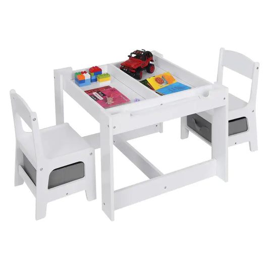 BukkitBow - 3-in-1 Kinder Activiteitstafel / Kindertafel Set - Met Omdraaibaar Schoolbord en Ingebouwde Opslagruimte - Veilig Design - 63x63x51cm