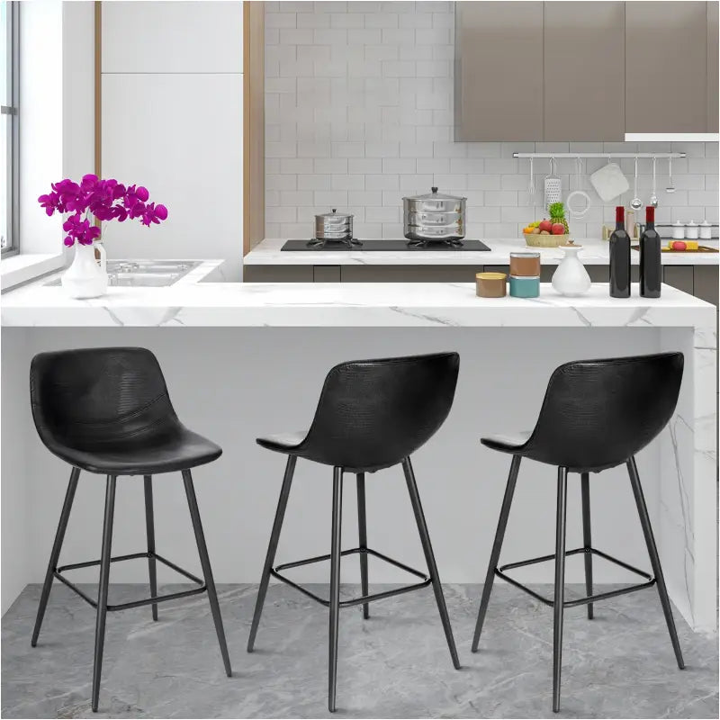 BukkitBow - Barkruk - Synthetisch Leer en Metaal - Ergonomisch met Voetsteun - Verstelbare Vloerdoppen - 43x63x33 cm