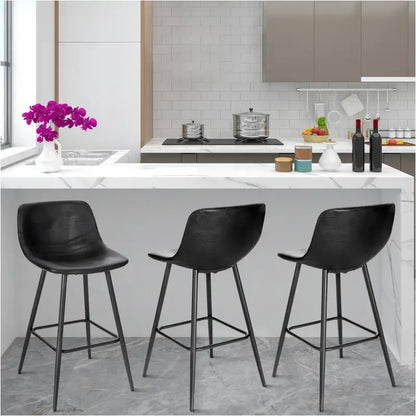 BukkitBow - Barkruk - Synthetisch Leer en Metaal - Ergonomisch met Voetsteun - Verstelbare Vloerdoppen - 43x63x33 cm