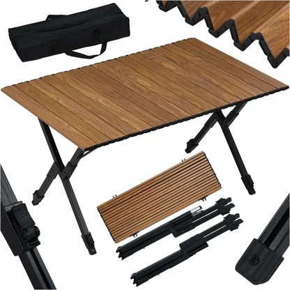 Opvouwbare Campingtafel - Aluminium en Kunststof - Verstelbare Hoogte - Houtlook