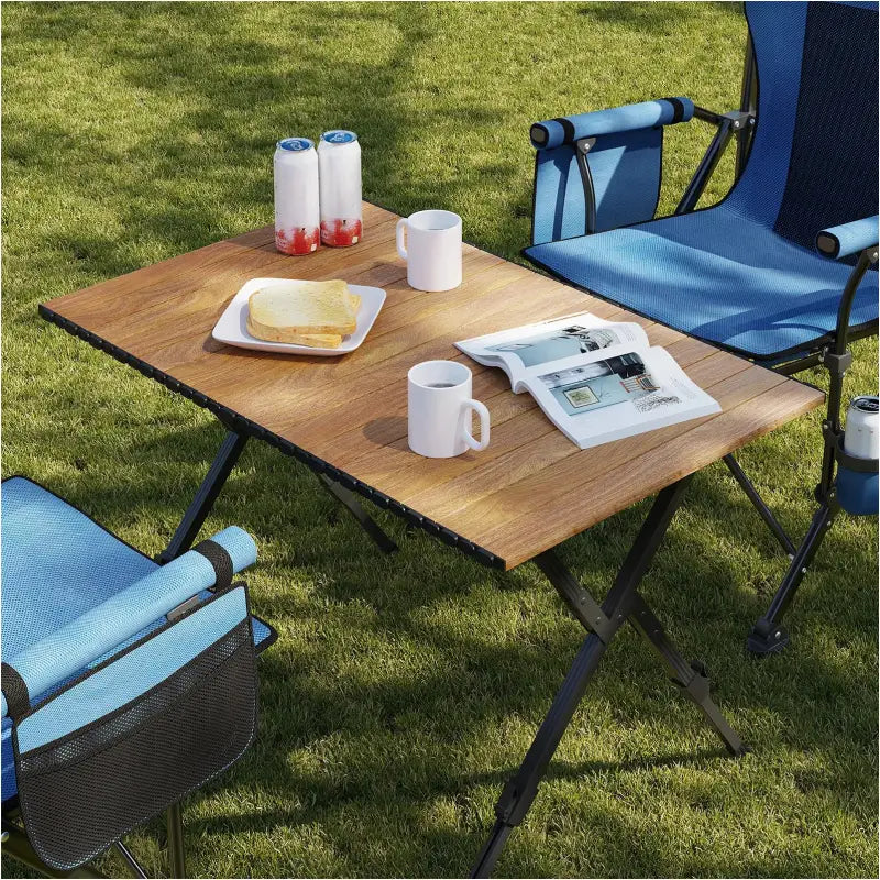 Opvouwbare Campingtafel - Aluminium en Kunststof - Verstelbare Hoogte - Houtlook