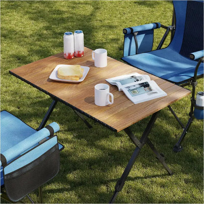 Opvouwbare Campingtafel - Aluminium en Kunststof - Verstelbare Hoogte - Houtlook