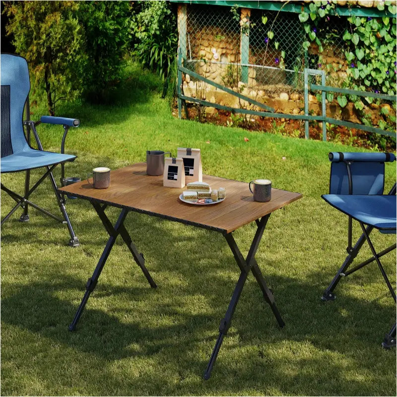 Opvouwbare Campingtafel - Aluminium en Kunststof - Verstelbare Hoogte - Houtlook