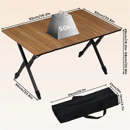 Opvouwbare Campingtafel - Aluminium en Kunststof - Verstelbare Hoogte - Houtlook