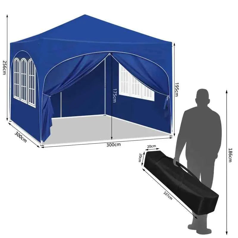 Partytent met Zijwanden en Ronde Rand – Opvouwbare Tent – Waterdicht en Weersbestendig – Tuinpaviljoen - 300 x 300 cm