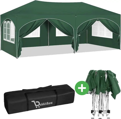 Dubbele Partytent Zijwanden 3x6m Opvouwbaar Waterdicht Weerbestendig BukkitBow Groen Groen Partytent BukkitBow