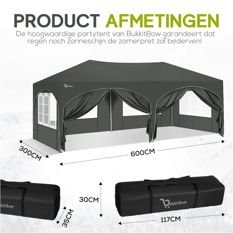 Dubbele Partytent Zijwanden 3x6m Opvouwbaar Waterdicht Weerbestendig BukkitBow Partytent BukkitBow