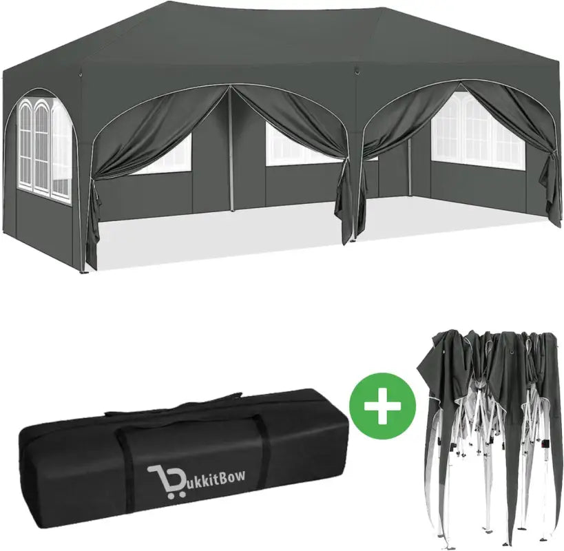 Dubbele Partytent Zijwanden 3x6m Opvouwbaar Waterdicht Weerbestendig BukkitBow Grijs Grijs Partytent BukkitBow