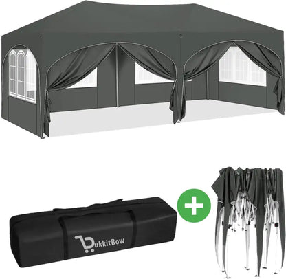 Dubbele Partytent Zijwanden 3x6m Opvouwbaar Waterdicht Weerbestendig BukkitBow Grijs Grijs Partytent BukkitBow