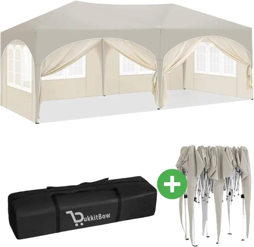 Dubbele Partytent Zijwanden 3x6m Opvouwbaar Waterdicht Weerbestendig BukkitBow Beigé Wit Beigé Wit Partytent BukkitBow