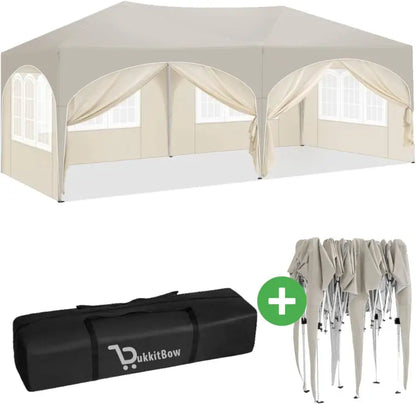 Dubbele Partytent Zijwanden 3x6m Opvouwbaar Waterdicht Weerbestendig BukkitBow Beigé Wit Beigé Wit Partytent BukkitBow