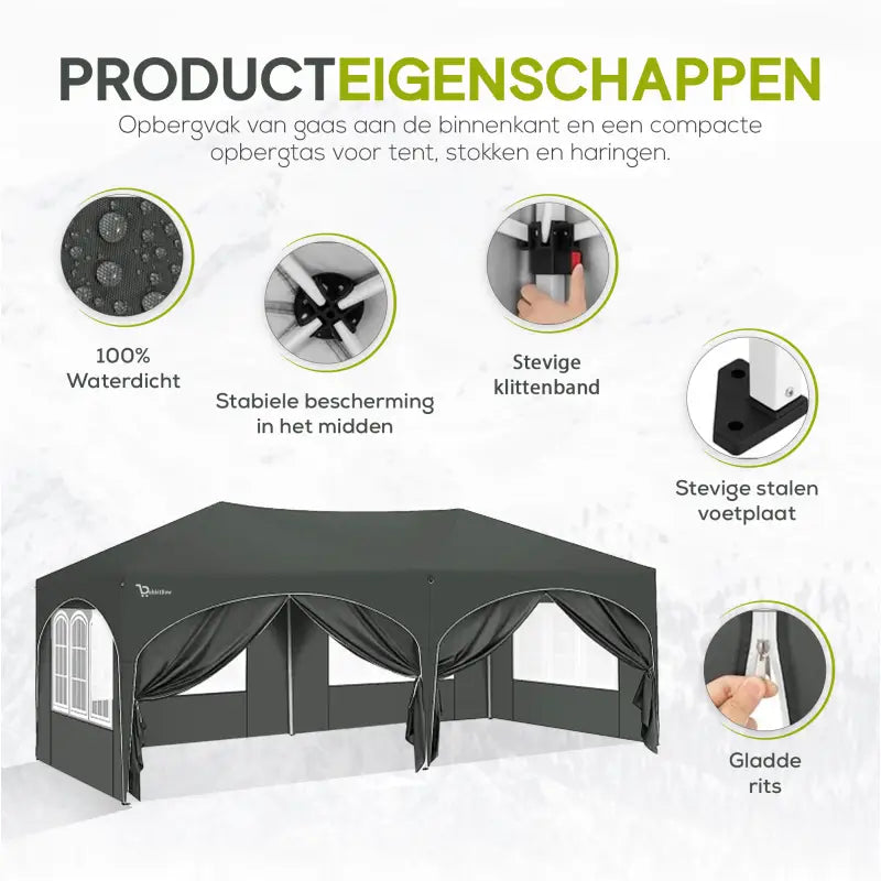 Dubbele Partytent Zijwanden 3x6m Opvouwbaar Waterdicht Weerbestendig BukkitBow Partytent BukkitBow