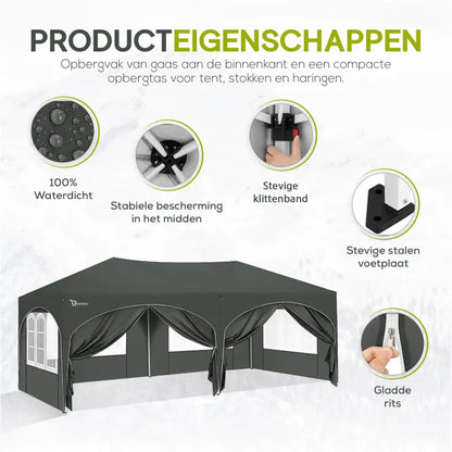 Dubbele Partytent Zijwanden 3x6m Opvouwbaar Waterdicht Weerbestendig BukkitBow Partytent BukkitBow
