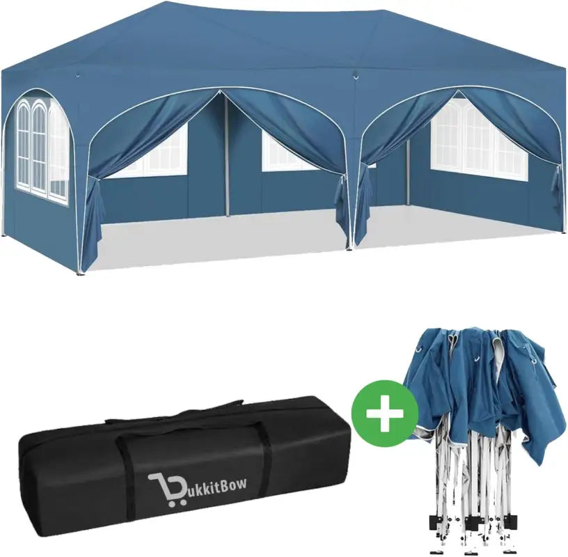 Dubbele Partytent Zijwanden 3x6m Opvouwbaar Waterdicht Weerbestendig BukkitBow Blauw Blauw Partytent BukkitBow