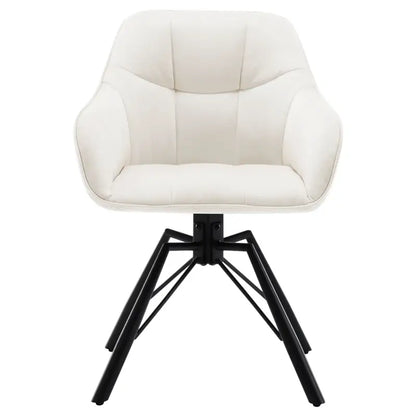 BukkitBow - Eetkamerstoel / Keukenstoel - Dik gevoerde Lederen/Fluwelen Stoel - 360 Graden Draaibaar - Zithoogte 48CM Cremé Wit (Fluweel) Cremé Wit (Fluweel) Eetkamerstoel BukkitBow