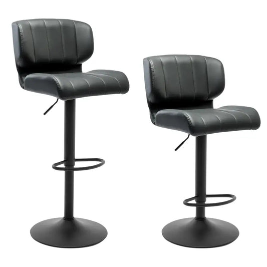 BukkitBow - Hoge Kunstlederen Barkrukken - Van Kunstleer met Rugleuning en Voetensteun (64-85CM Hoogte) - Set van 2 Stuks