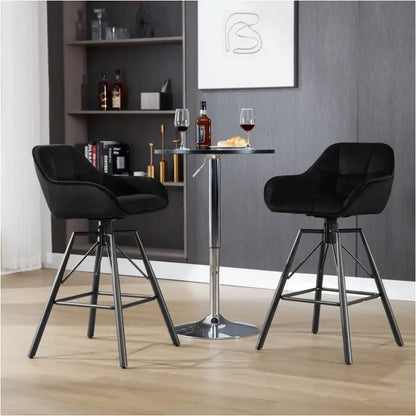 BukkitBow - Hoge Luxe Barkrukken Velvet / Vluweel - Met rugleuning en Armleuning met Patroon en Voetensteun - 360 Graden Draaibaar - Set van 2 Stuks