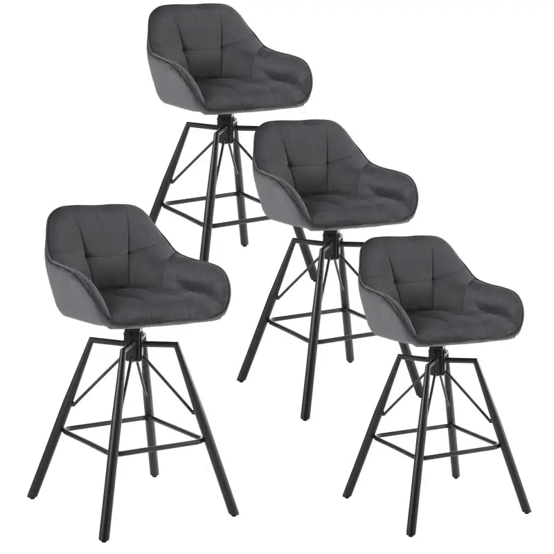 BukkitBow - Hoge Luxe Barkrukken Velvet / Vluweel - Met rugleuning en Armleuning met Patroon en Voetensteun - 360 Graden Draaibaar - Set van 4 Stuks Donker Grijs Donker Grijs Barkruk BukkitBow