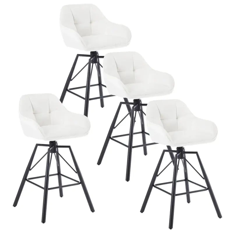 BukkitBow - Hoge Luxe Barkrukken Velvet / Vluweel - Met rugleuning en Armleuning met Patroon en Voetensteun - 360 Graden Draaibaar - Set van 4 Stuks Cremé Wit Cremé Wit Barkruk BukkitBow