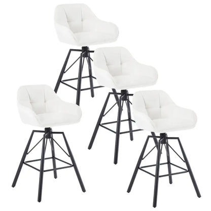 BukkitBow - Hoge Luxe Barkrukken Velvet / Vluweel - Met rugleuning en Armleuning met Patroon en Voetensteun - 360 Graden Draaibaar - Set van 4 Stuks Cremé Wit Cremé Wit Barkruk BukkitBow