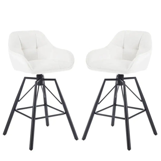 BukkitBow - Hoge Luxe Barkrukken Velvet / Vluweel - Met rugleuning en Armleuning met Patroon en Voetensteun - 360 Graden Draaibaar - Set van 2 Stuks